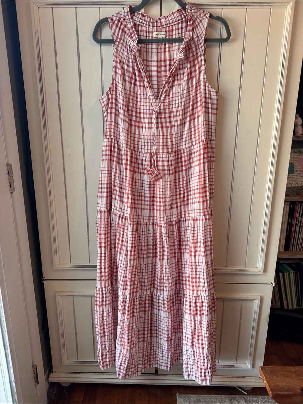 Sleeveless Red Check Cotton Maxi Dress - Unbranded 22” x 53”